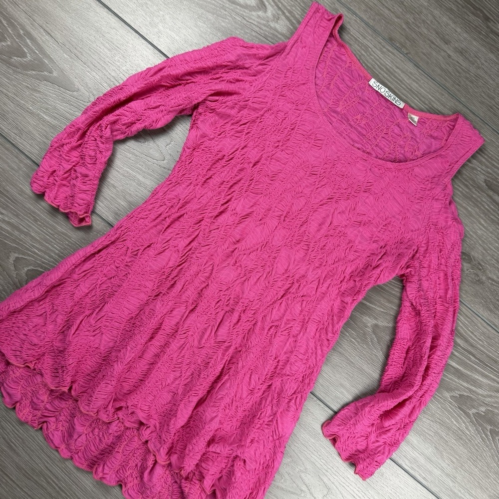 Sno Skins Women's Crinkle Gathered 3/4‎ Sleeve Top Pink Size XS